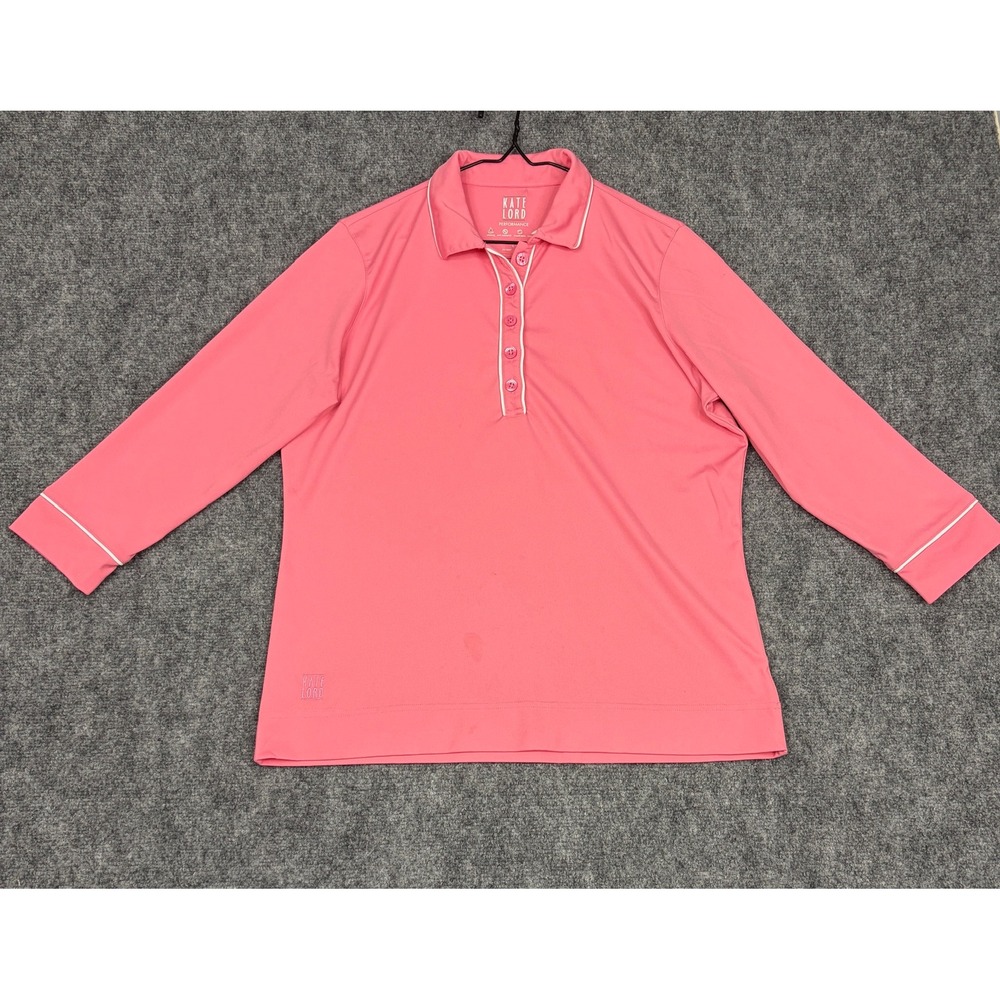 Kate Lord Performance Pink 3/4 Sleeve Golf Polo Shirt Women Large RN96621 -FLAWS